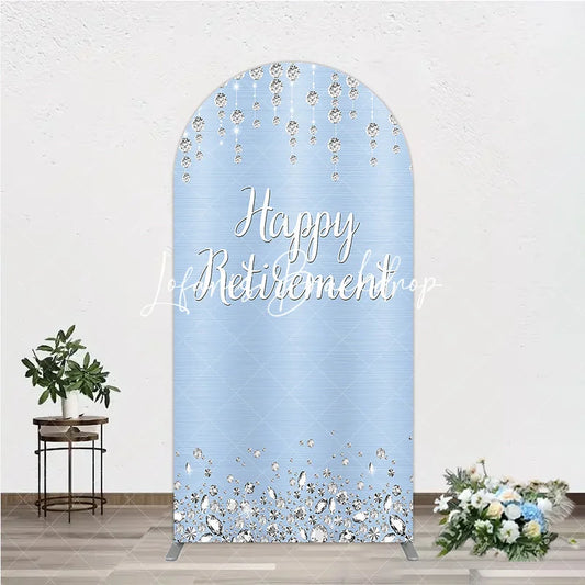Lofaris Light Blue Sparkling Diamond Happy Retirement Round Top Arch Backdrop Elegant Party Decor