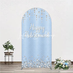 Lofaris Light Blue Sparkling Diamond Happy Retirement Round Top Arch Backdrop Elegant Party Decor