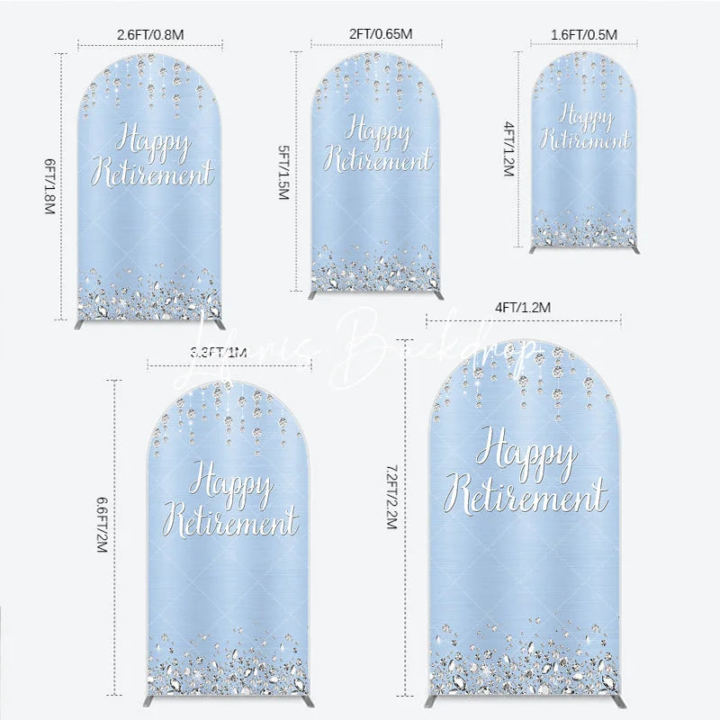 Lofaris Light Blue Sparkling Diamond Happy Retirement Round Top Arch Backdrop Elegant Party Decor