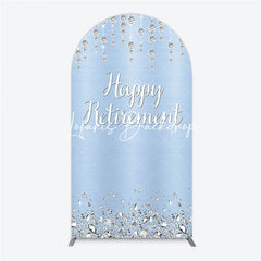 Lofaris Light Blue Sparkling Diamond Happy Retirement Round Top Arch Backdrop Elegant Party Decor