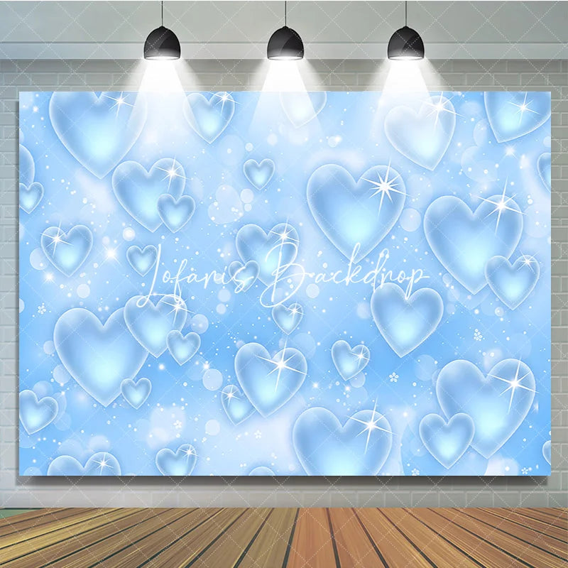 Lofaris Light Blue Sparkling Hearts Bokeh Glitter Y2K Birthday Backdrop Dreamy Celebration Party Photography Decor