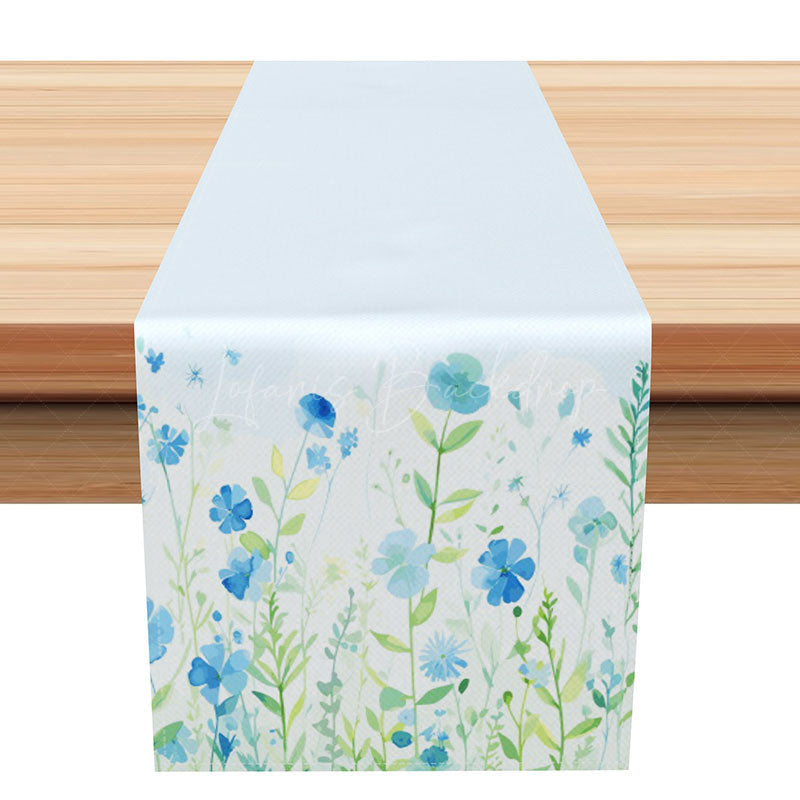 Lofaris Light Blue Wildflower Spring Table Runner Fresh and Sweet Botanical Design Easter or Garden Party Decoration
