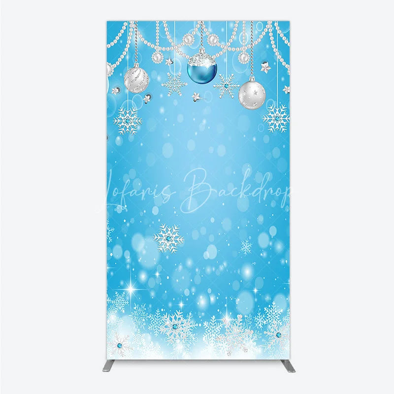 Lofaris Light Blue Winter Wonderland Rectangle Arch Backdrop with Silver Ornaments Pearl Garlands and Sparkling Snowflakes