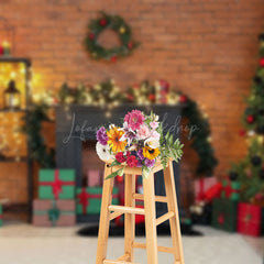 Lofaris Light Brick Wall Wreath Gifts Christmas Backdrop