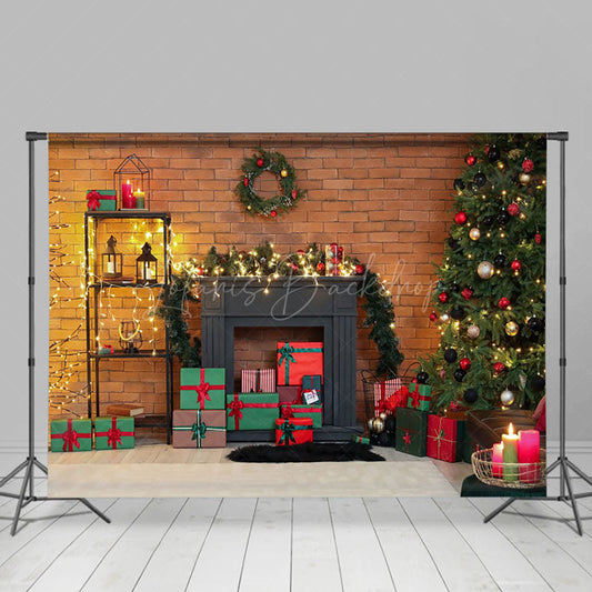 Lofaris Light Brick Wall Wreath Gifts Christmas Backdrop