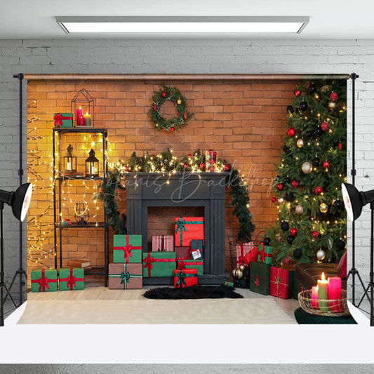 Lofaris Light Brick Wall Wreath Gifts Christmas Backdrop