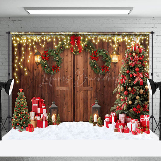 Lofaris Light Flashing Brown Door Merry Christmas Backdrop