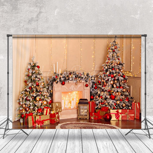 Lofaris Light Glitter Xmas Tree Fireplace Christmas Backdrop