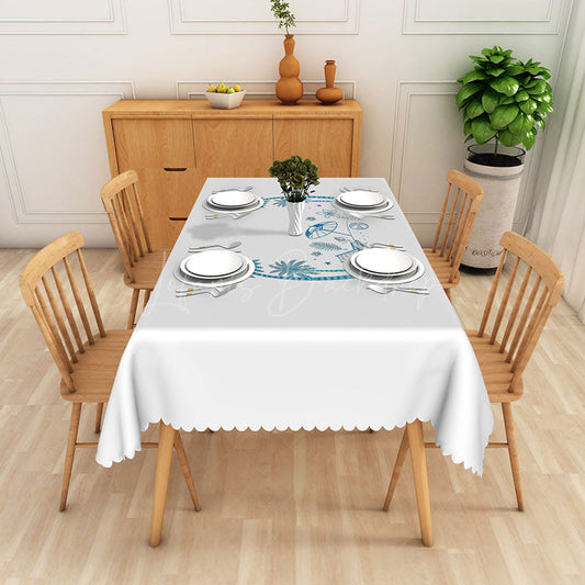 Lofaris Light Gray Tropical Palm Leaf Rectangle Tablecloth for Modern and Neutral Coastal Dining Decor