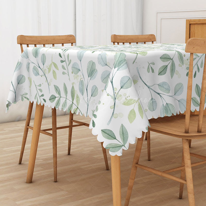 Lofaris Light Green and White Willow Leaf Tablecloth for Spring Botanical Serene Nature Themed Dining