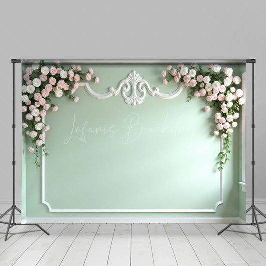 Lofaris Light Green Floral Accent Wall Wedding Photo Backdrop