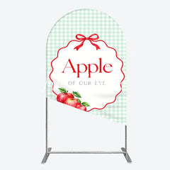 Lofaris Light Green Gingham Apple of Our Eye Round Top Arch Backdrop Red Bow and Apples Baby Shower Decor