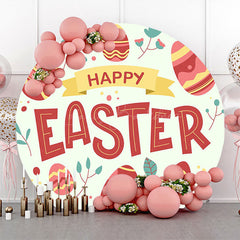 Lofaris Light Green Red Eggs Round Happy Easter Backdrop