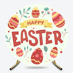 Lofaris Light Green Red Eggs Round Happy Easter Backdrop