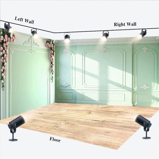 Lofaris Light Green Vintage Wall Floral Room Set Backdrop