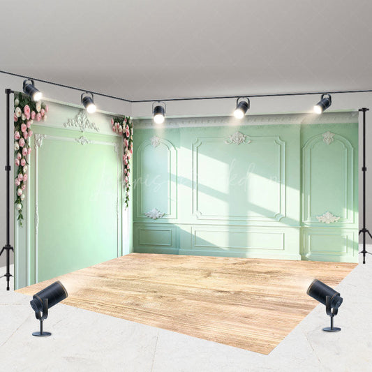 Lofaris Light Green Vintage Wall Floral Room Set Backdrop