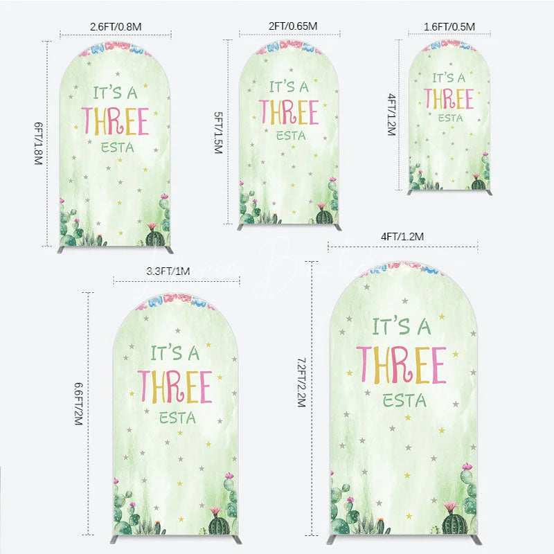 Lofaris Light Green Watercolor Mexican Fiesta Round Top Arch Backdrop It’s a Three Birthday Party with Cactus and Papel Picado