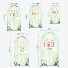 Lofaris Light Green Watercolor Mexican Fiesta Round Top Arch Backdrop It’s a Three Birthday Party with Cactus and Papel Picado