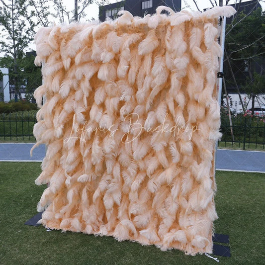 Lofaris Light Peach Feather Textured Artificial Flower Wall Elegant Fluffy Backdrop for Wedding Party Decor