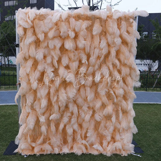 Lofaris Light Peach Feather Textured Artificial Flower Wall Elegant Fluffy Backdrop for Wedding Party Decor