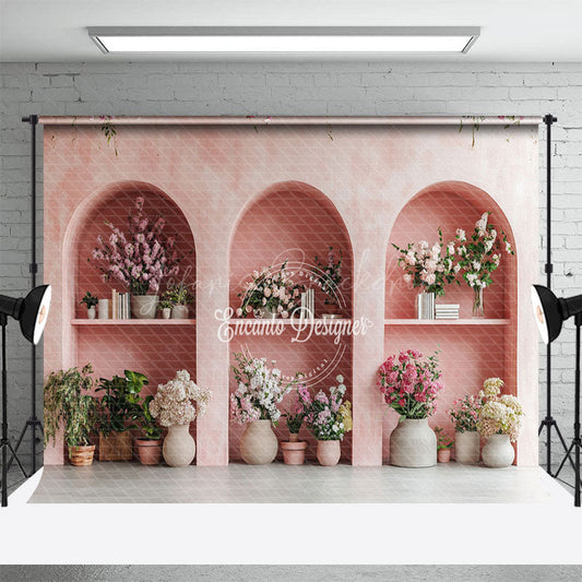Lofaris Light Pink Arch Wall Potted Plant Summer Backdrop