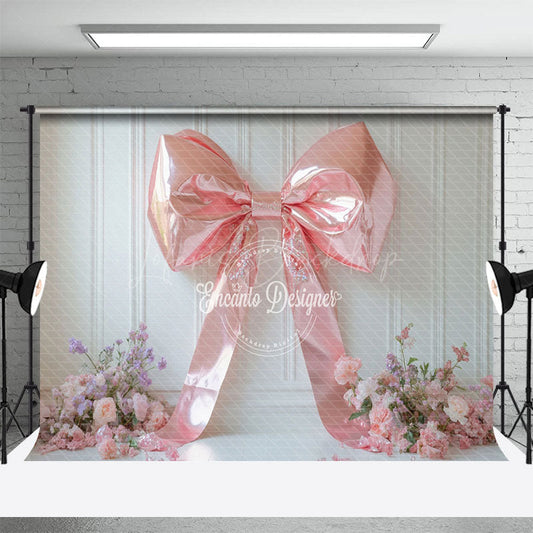 Lofaris Light Pink Bow White Wall Floral Backdrop For Wedding