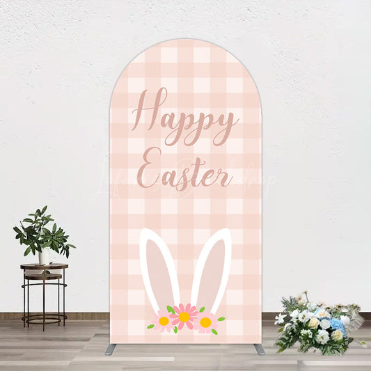 Lofaris Light Pink Plaid Floral Bunny Ear Easter Arch Backdrop