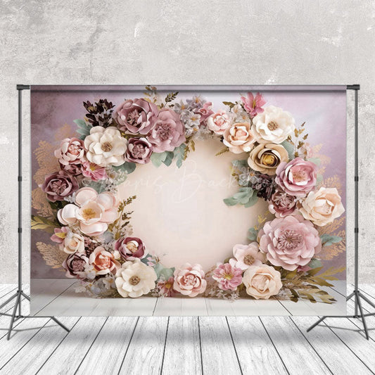 Lofaris Light Purple Beige Paper Floral Wreath Photo Backdrop
