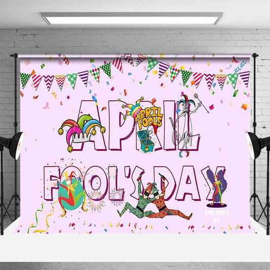 Lofaris Light Purple Colorful Flags April Fools Day Backdrop