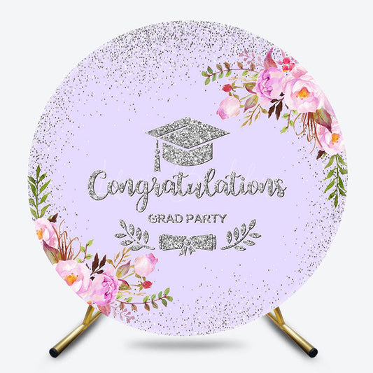 Lofaris Light Purple Floral Round Congrats Grad Backdrop