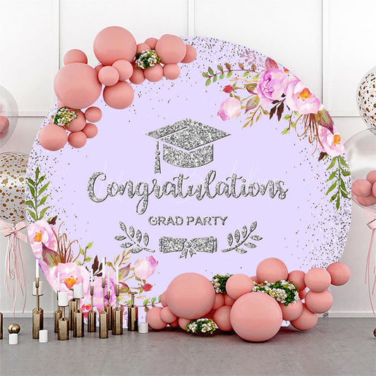Lofaris Light Purple Floral Round Congrats Grad Backdrop