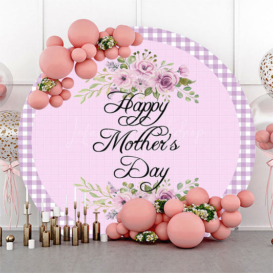 Lofaris Light Purple Plaid Floral Round Mothers Day Backdrop