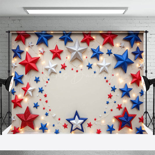 Lofaris Light Red Blue White Stars Independence Day Backdrop