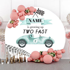 Lofaris Light Teal Vintage Race Car Two Fast Round Backdrop Checkered Flags Second Birthday Party Celebration