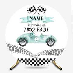 Lofaris Light Teal Vintage Race Car Two Fast Round Backdrop Checkered Flags Second Birthday Party Celebration