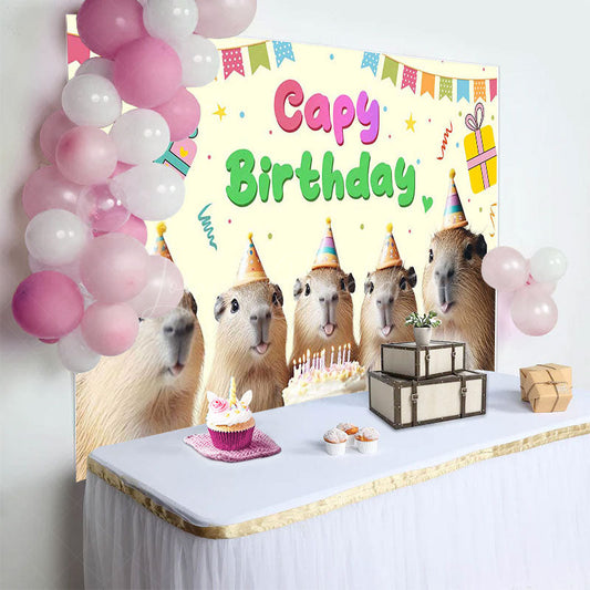 Lofaris Light Yellow Ribbon Cake Capy Birthday Party Backdrop