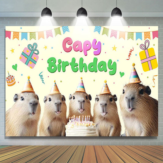 Lofaris Light Yellow Ribbon Cake Capy Birthday Party Backdrop