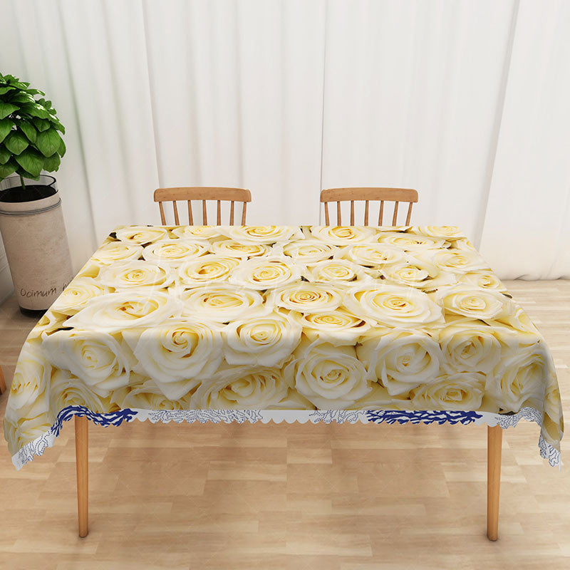 Lofaris Light Yellow Rose Rectangle Tablecloth with Blooming Flowers for Elegant Spring Wedding Reception