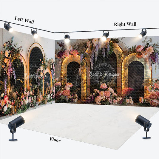 Lofaris Lighted Black Arch Floral Wedding Room Set Backdrop