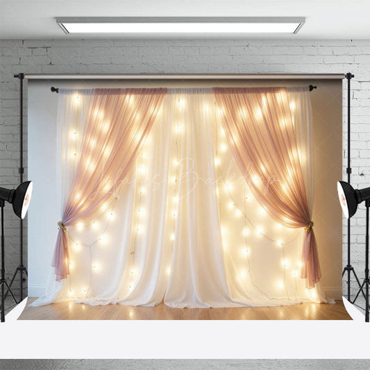 Lofaris Lighted Blush Fairy Tulle Wedding Photo Backdrop