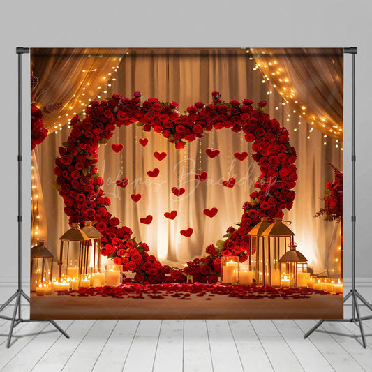 Lofaris Lighted Candle Red Rose Heart Valentines Day Backdrop