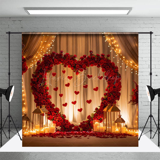 Lofaris Lighted Candle Red Rose Heart Valentines Day Backdrop