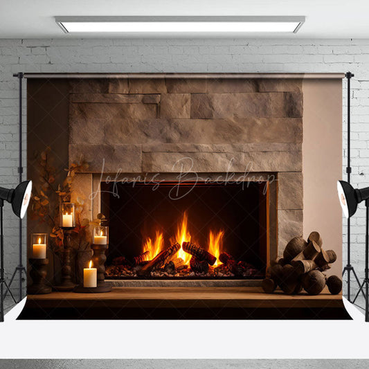 Lofaris Lighted Candles Brick Fireplace Photo Backdrop
