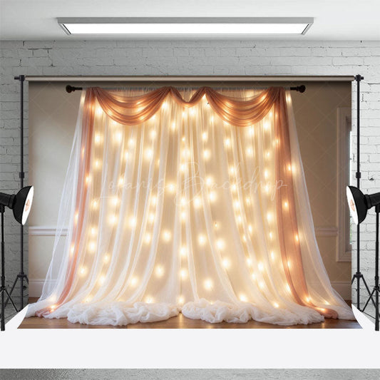 Lofaris Lighted Champagne Fairy Tulle Wedding Photo Backdrop