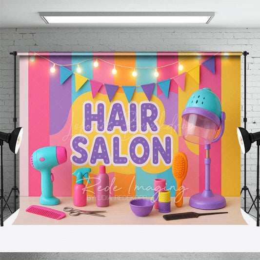 Lofaris Lighted Colorful Hair Salon Cake Smash Photo Backdrop