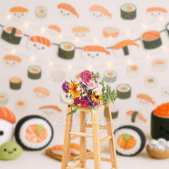 Lofaris Lighted Cute Sushi Wall Birthday Cake Smash Backdrop