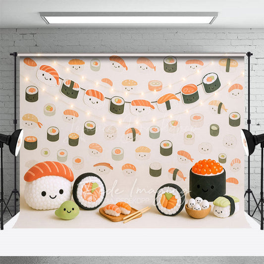 Lofaris Lighted Cute Sushi Wall Birthday Cake Smash Backdrop