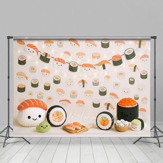 Lofaris Lighted Cute Sushi Wall Birthday Cake Smash Backdrop