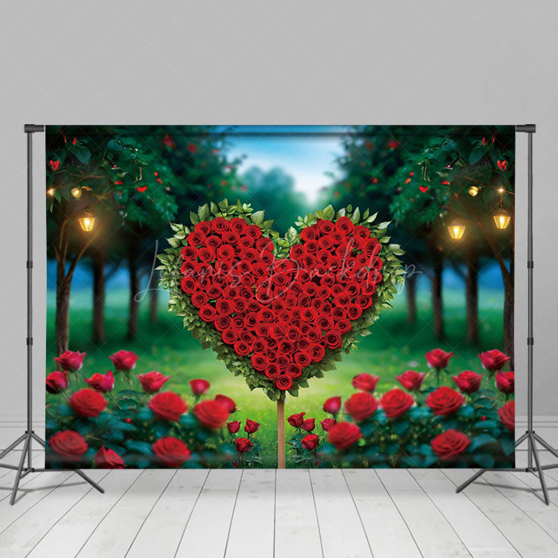 Lofaris Lighted Forest Heart Red Rose Valentines Day Backdrop