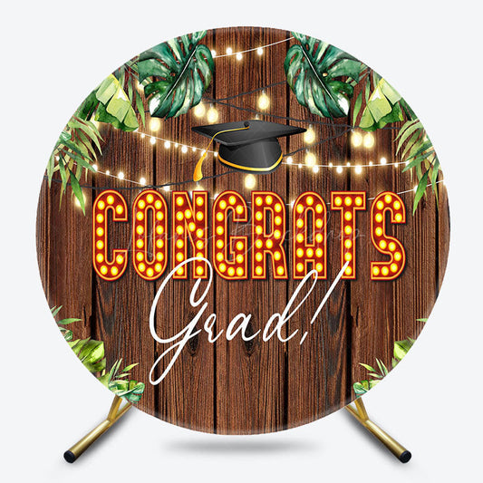 Lofaris Lighted Monstera Wooden Round Congrats Grad Backdrop